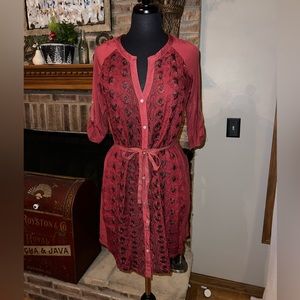 Anthropologie Tiny Red Embroidered Front Tie Waist Dress S